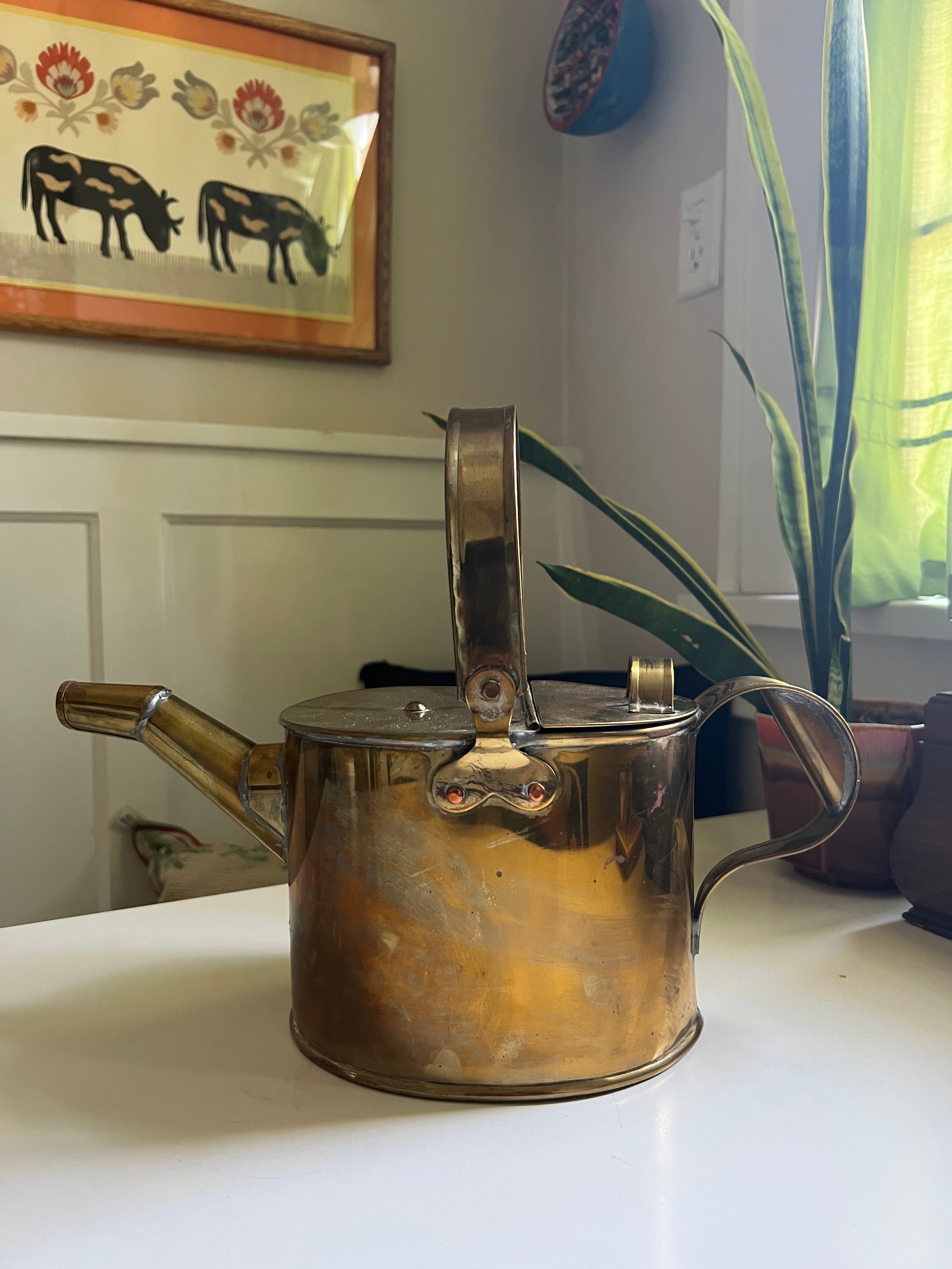 English Brass Servant’s Victorian top Watering Hot Water Can Circa 1890