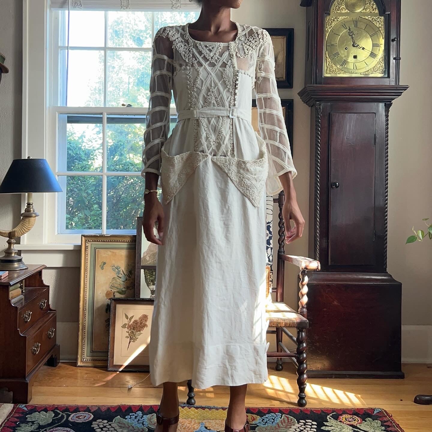 1910s/1920s Antique Linen and Lace Embroidered Dress