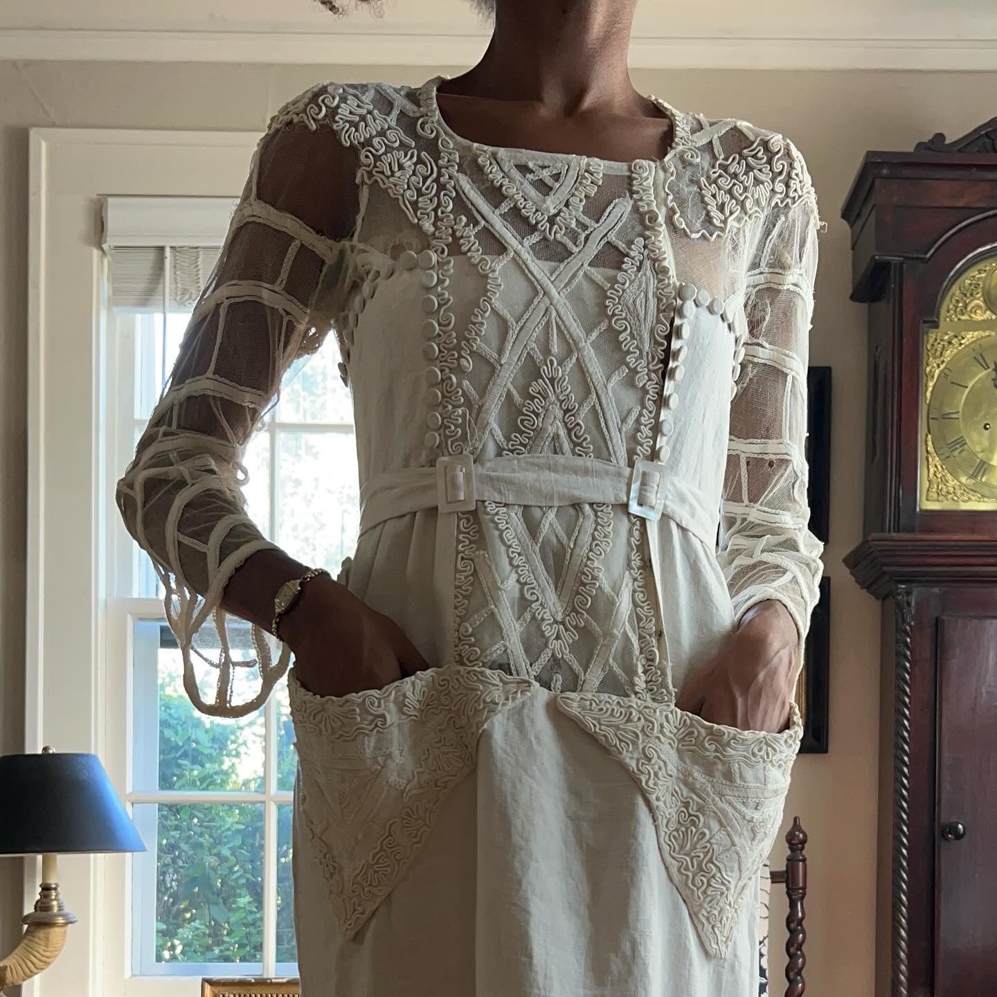 1910s/1920s Antique Linen and Lace Embroidered Dress