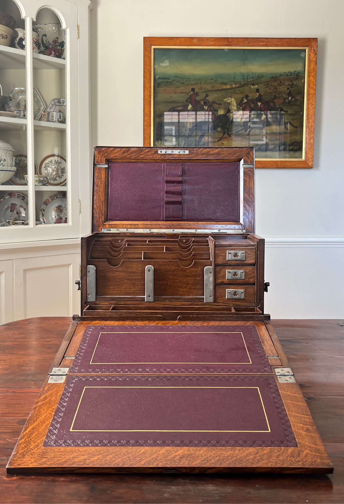 Antique Oak Writing Box - Portable Desk - English Late 19th Century