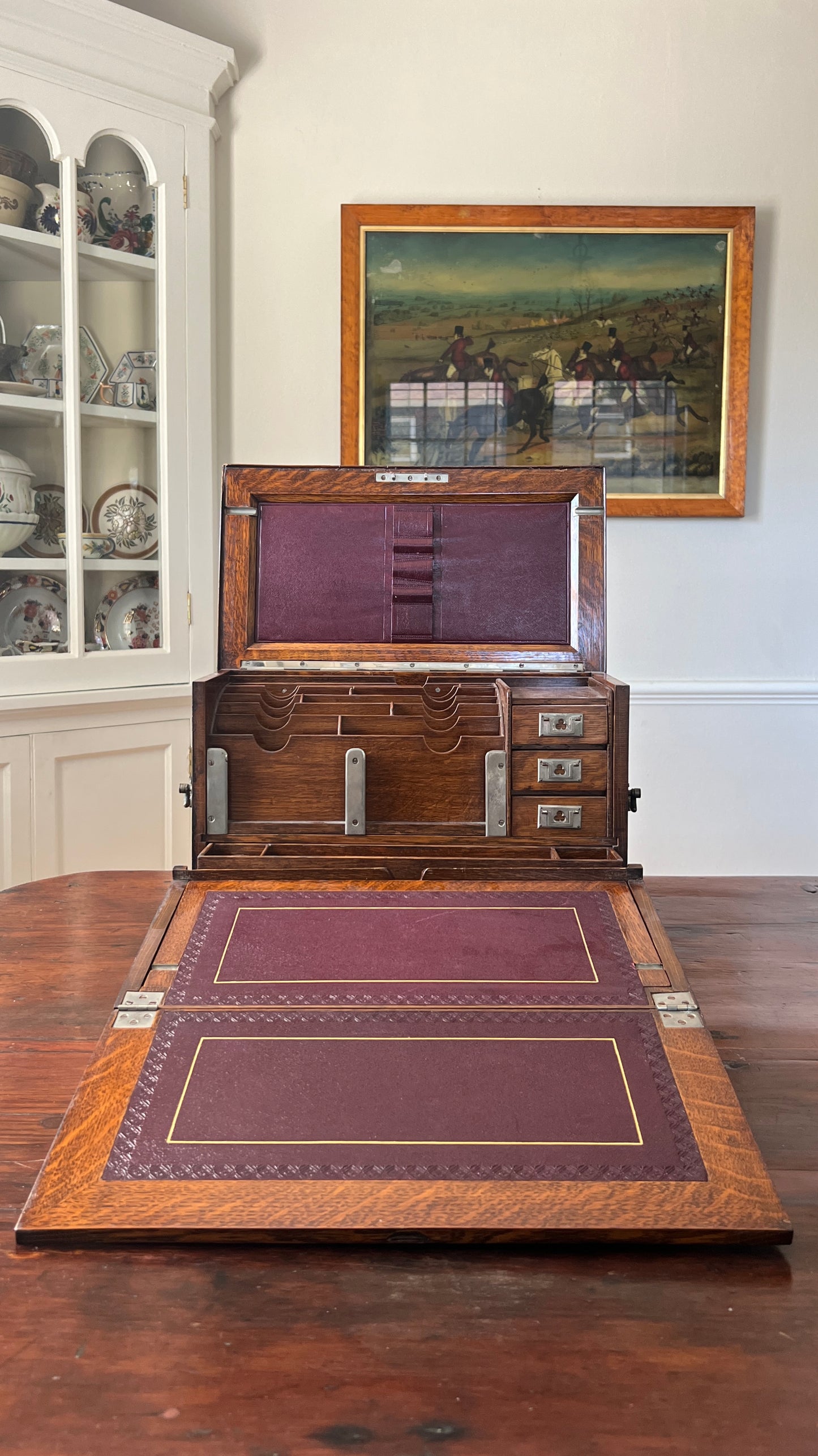 Antique Oak Writing Box - Portable Desk - English Late 19th Century