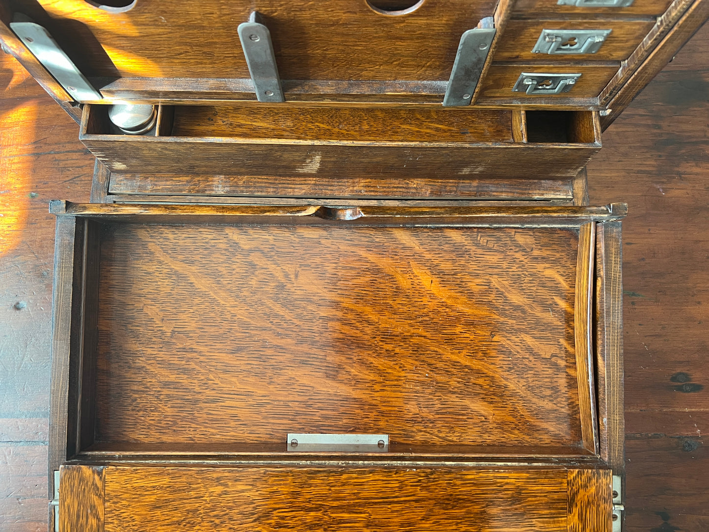 Antique Oak Writing Box - Portable Desk - English Late 19th Century