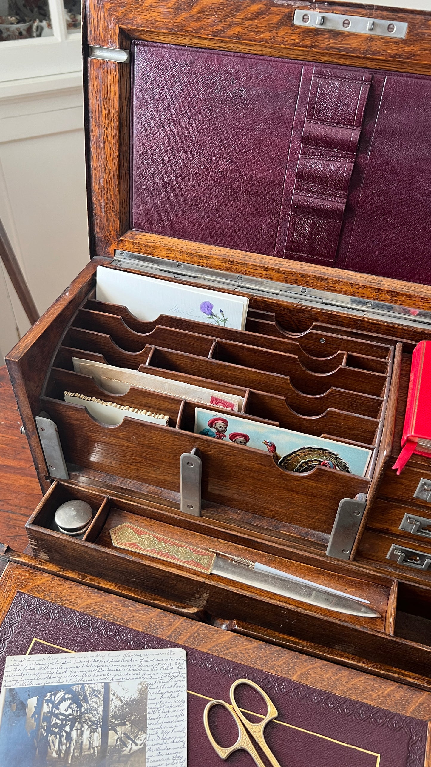 Antique Oak Writing Box - Portable Desk - English Late 19th Century