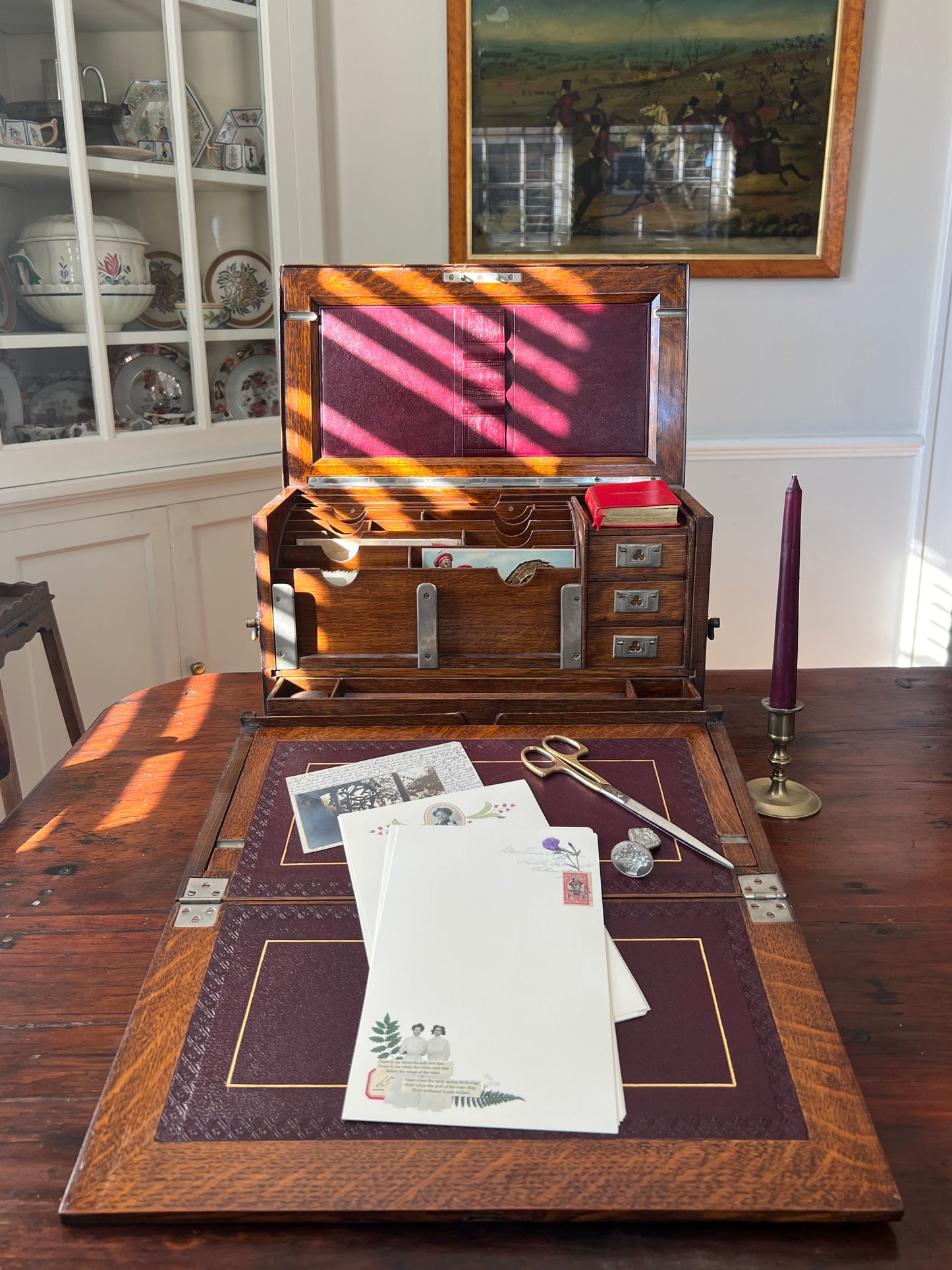 Antique Oak Writing Box - Portable Desk - English Late 19th Century