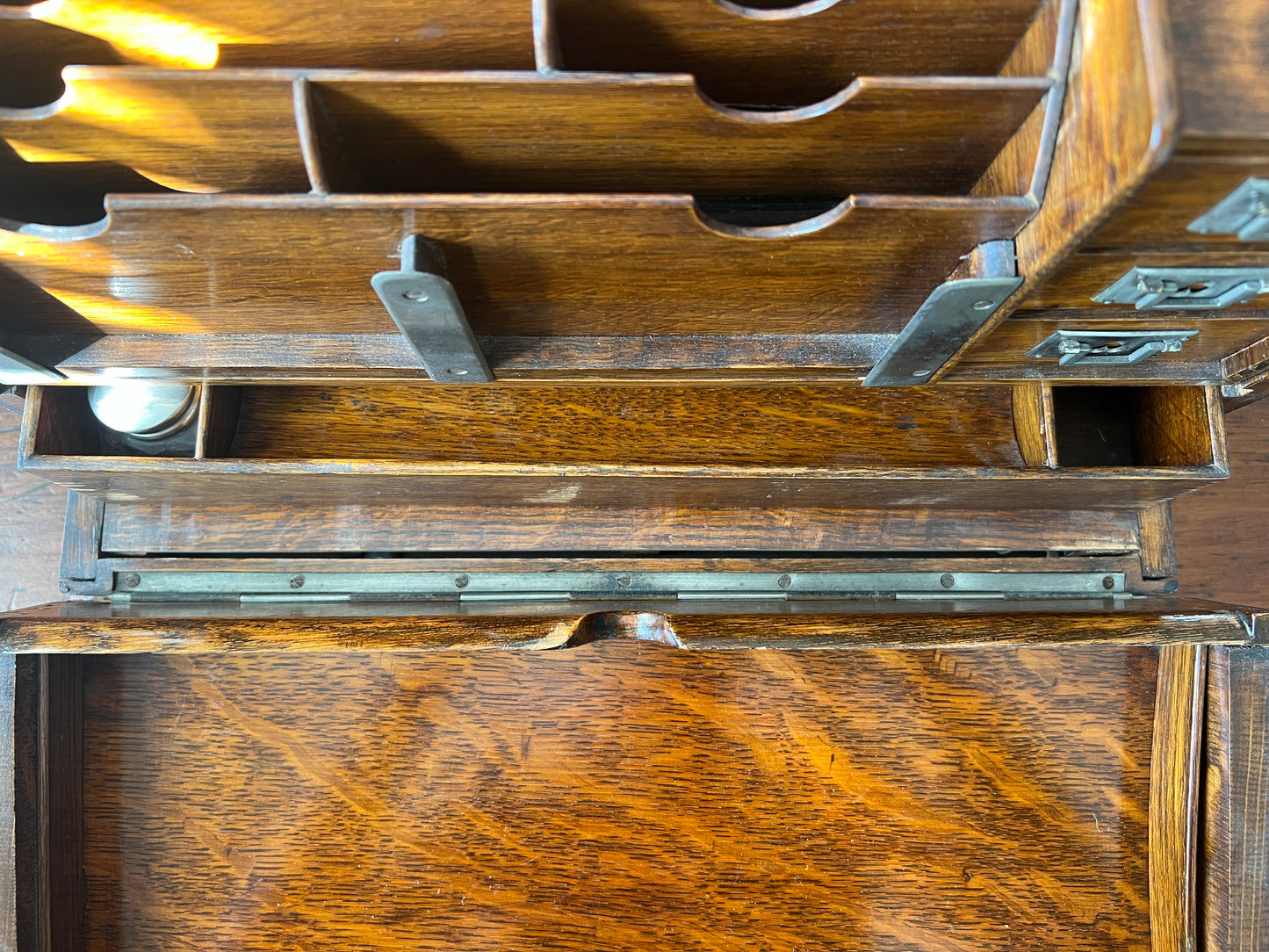 Antique Oak Writing Box - Portable Desk - English Late 19th Century