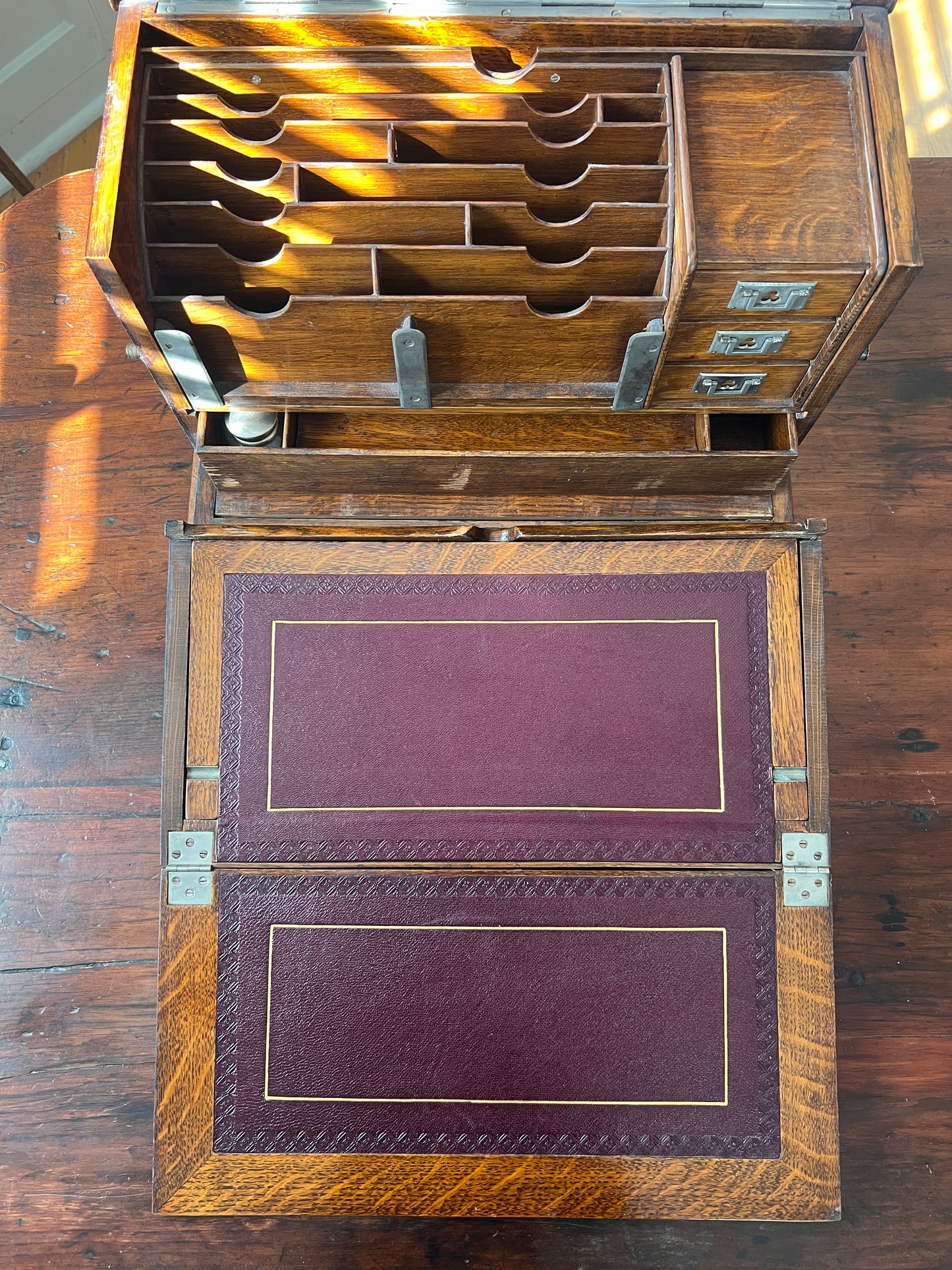 Antique Oak Writing Box - Portable Desk - English Late 19th Century