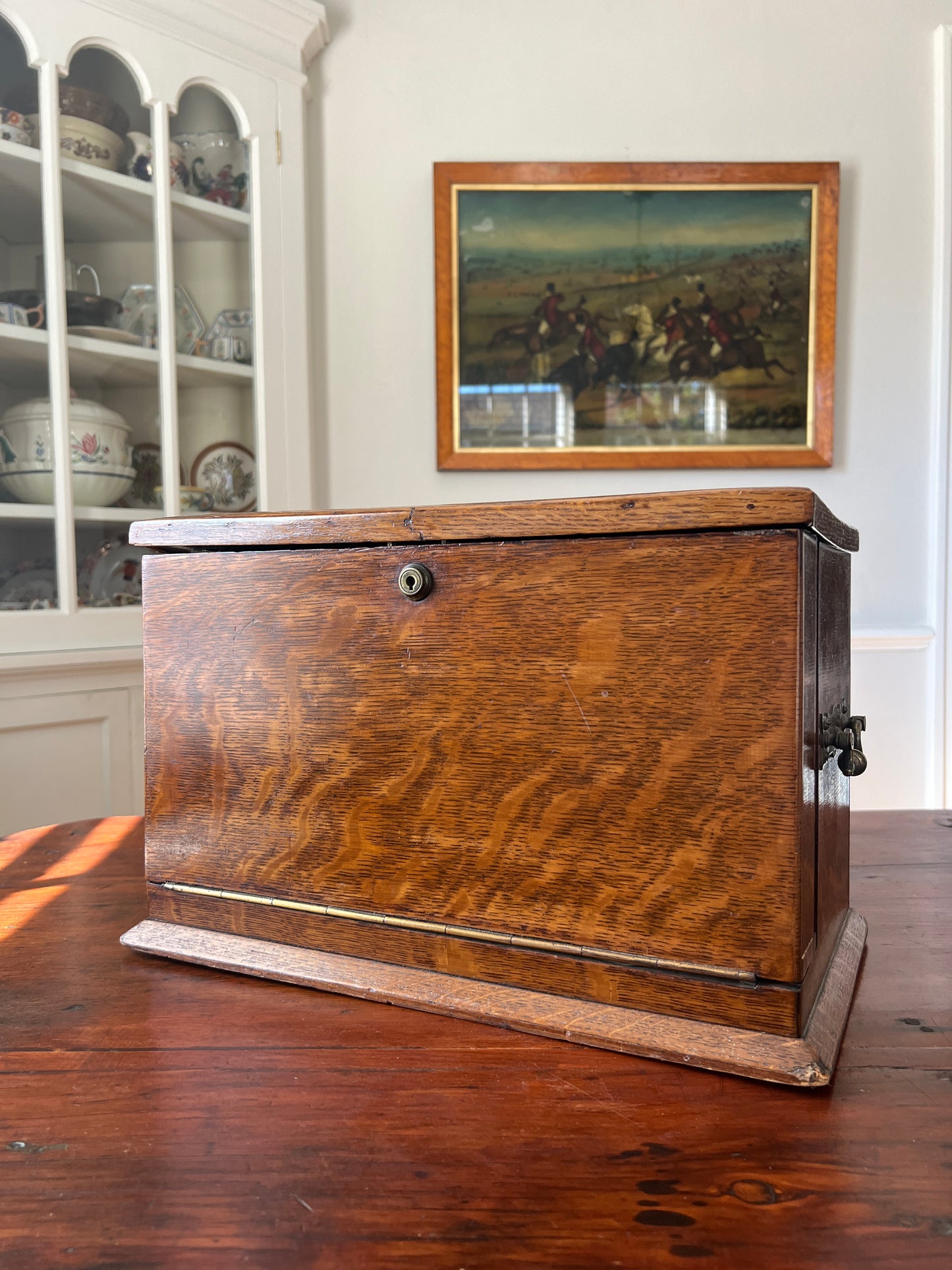 Antique Oak Writing Box - Portable Desk - English Late 19th Century