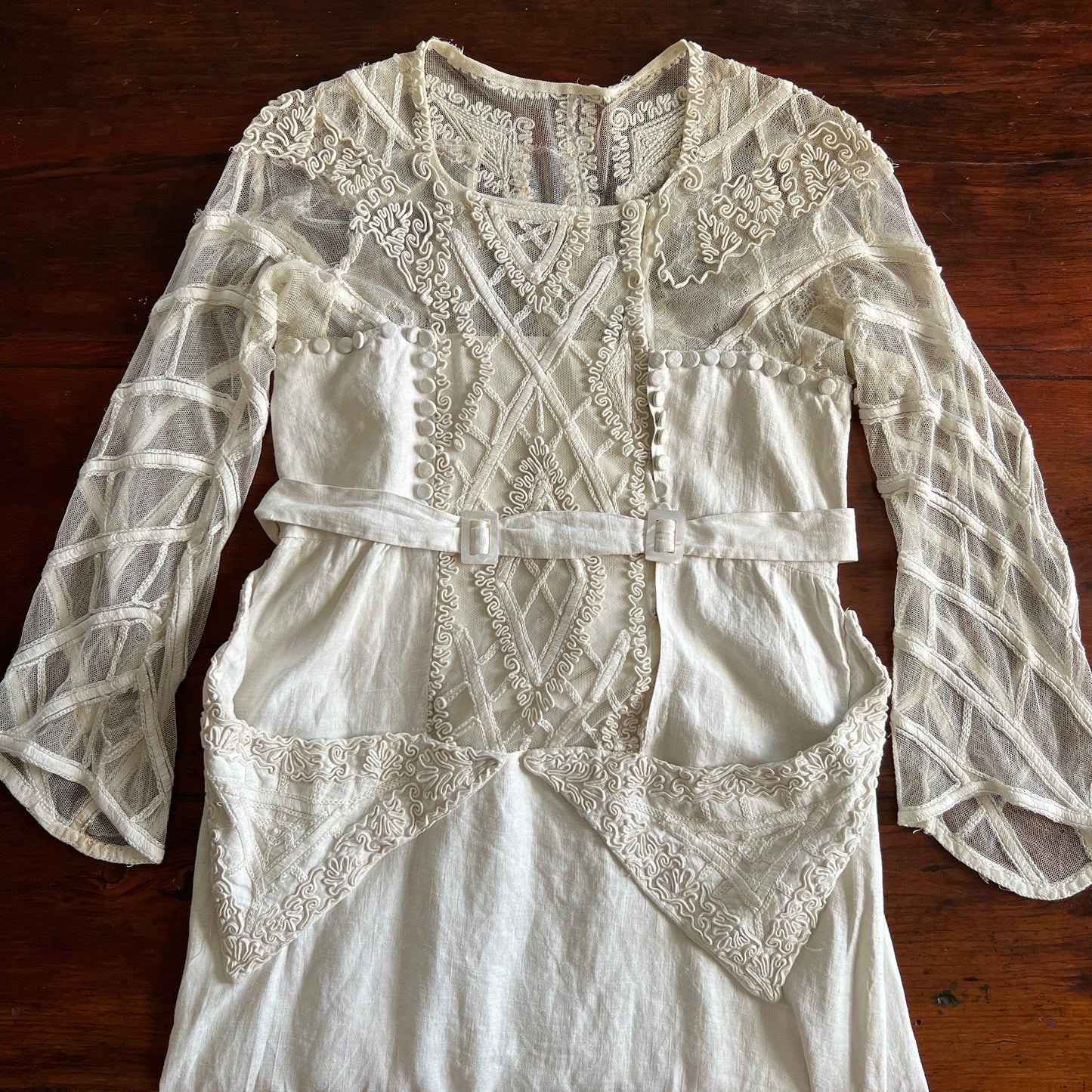 1910s/1920s Antique Linen and Lace Embroidered Dress