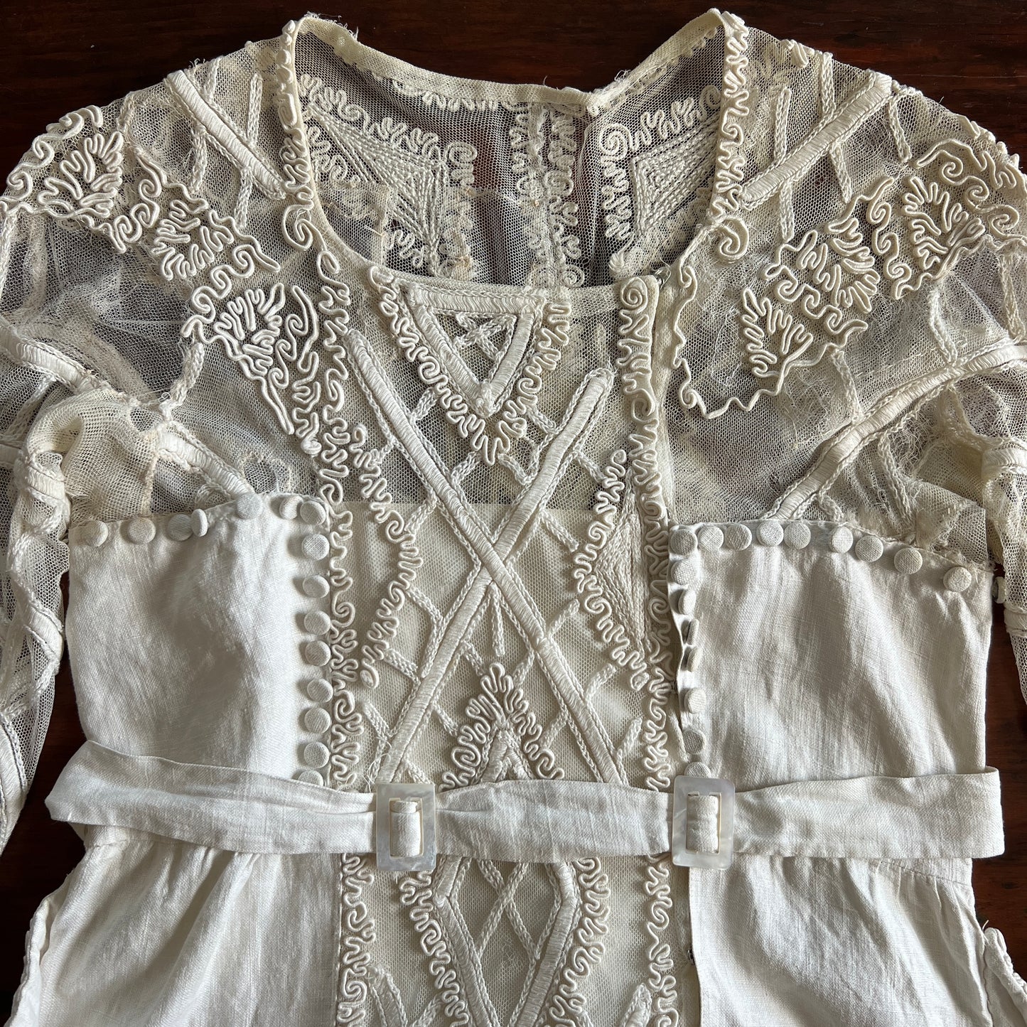 1910s/1920s Antique Linen and Lace Embroidered Dress