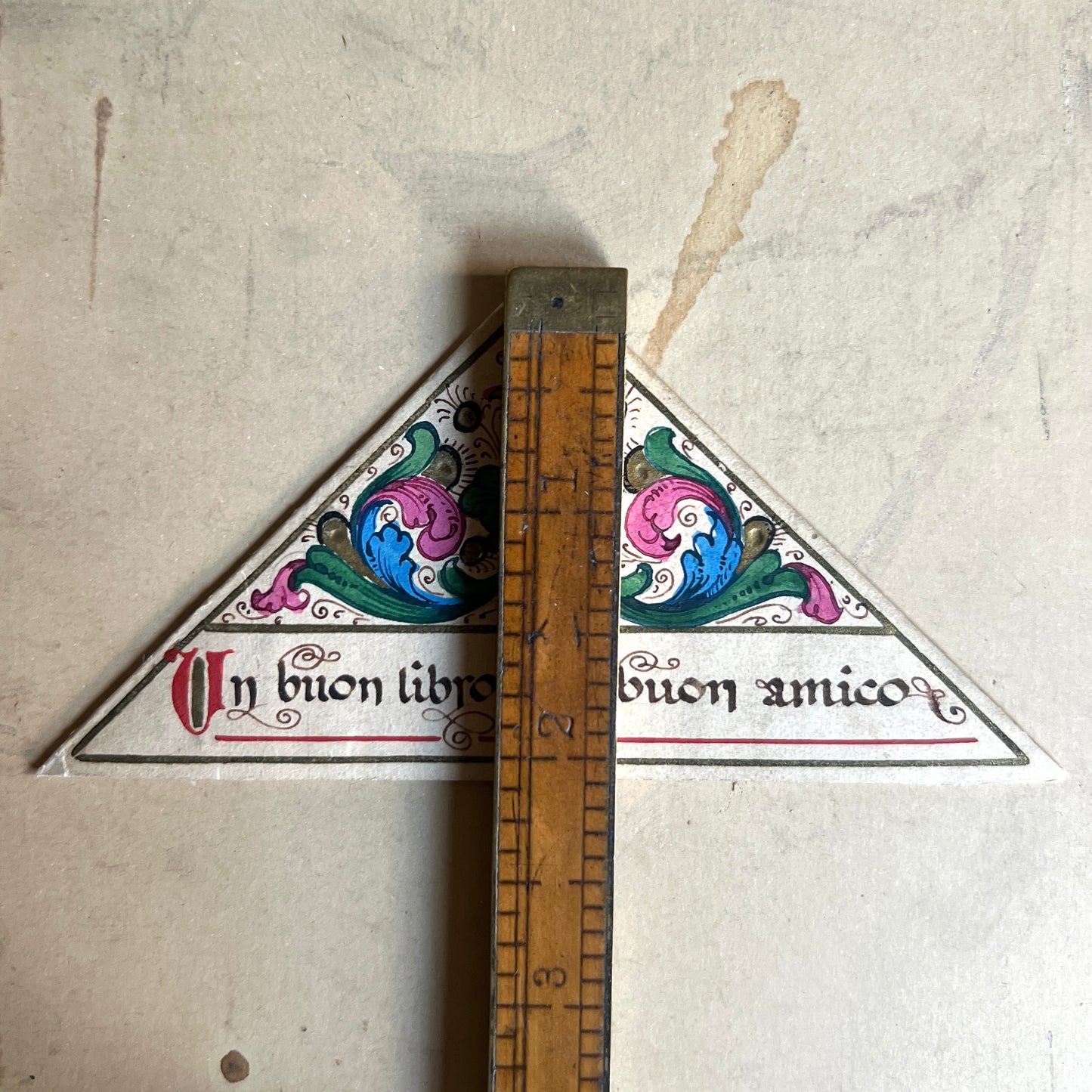 Antique Italian Hand-painted Corner Bookmark - "Un Buon Libro..."