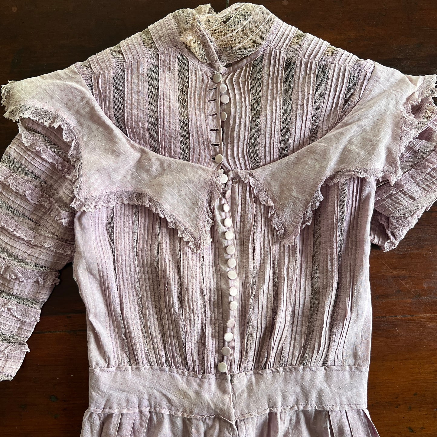 Antique Victorian Lace and Cotton Dress Lilac Purple