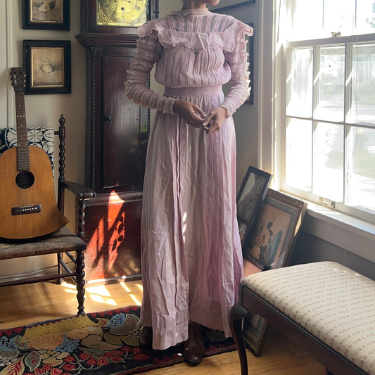 Antique Victorian Lace and Cotton Dress Lilac Purple