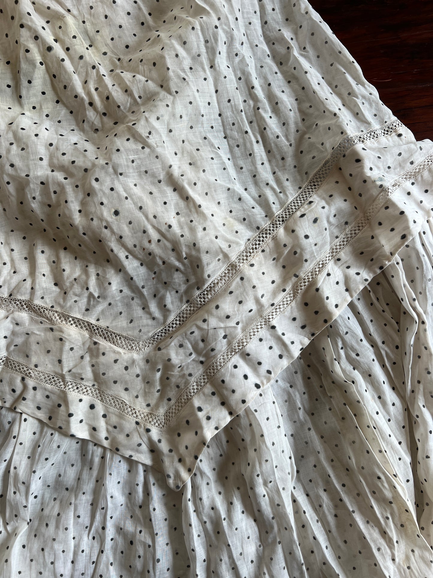 Victorian Dress White Cotton Polkadot Calico Lace